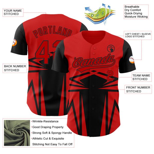 Custom Red Black 3D Pattern Design Side Sharp Edges Authentic Baseball Jersey - Image 3