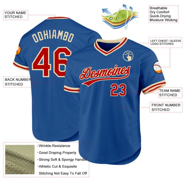 Custom Blue Red-Cream Authentic Throwback Baseball Jersey - Image 3