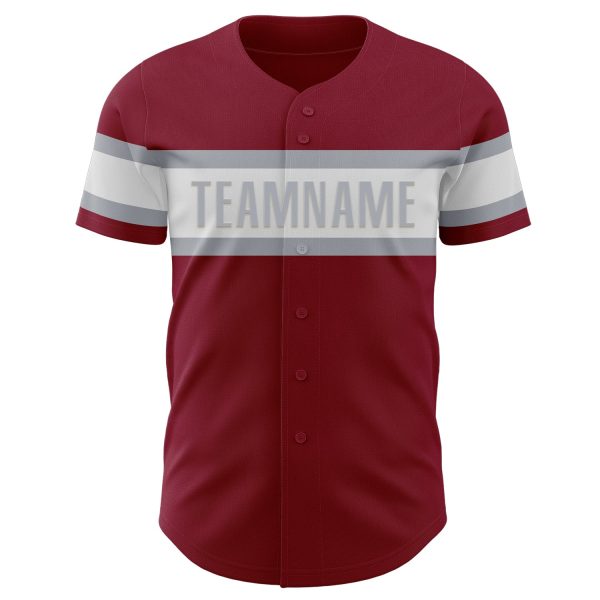 Custom Crimson White-Gray Authentic Baseball Jersey - Image 2