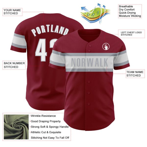 Custom Crimson White-Gray Authentic Baseball Jersey - Image 3