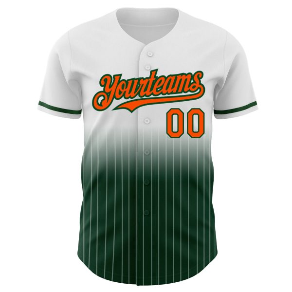 Custom White Pinstripe Orange-Green Authentic Fade Fashion Baseball Jersey - Image 3