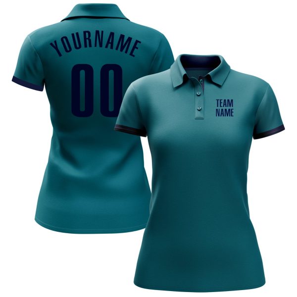 Custom Teal Navy Performance Golf Polo Shirt - Image 2