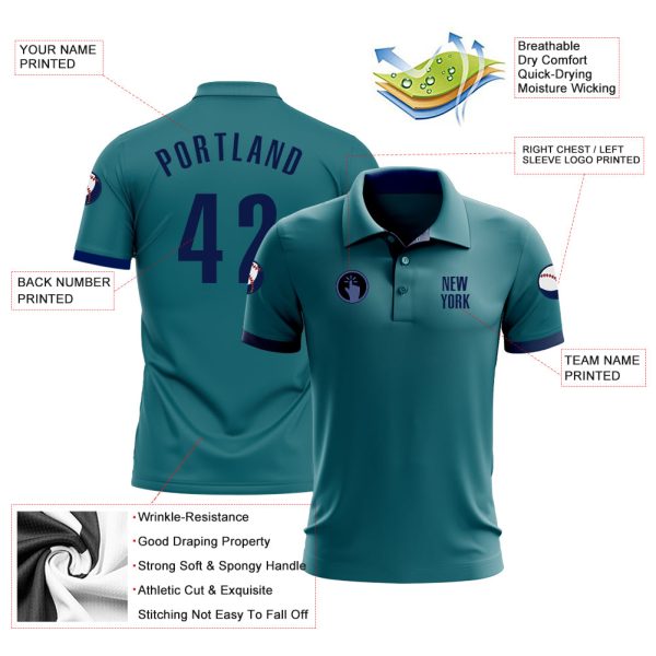 Custom Teal Navy Performance Golf Polo Shirt - Image 3