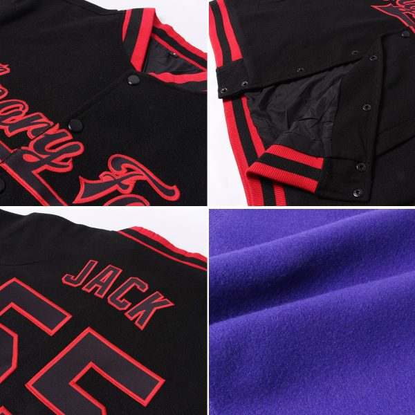 Custom Purple Black-White Bomber Full-Snap Varsity Letterman Jacket - Image 2