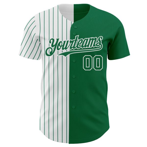 Custom Kelly Green White-Kelly Green Pinstripe Authentic Split Fashion Baseball Jersey - Image 2