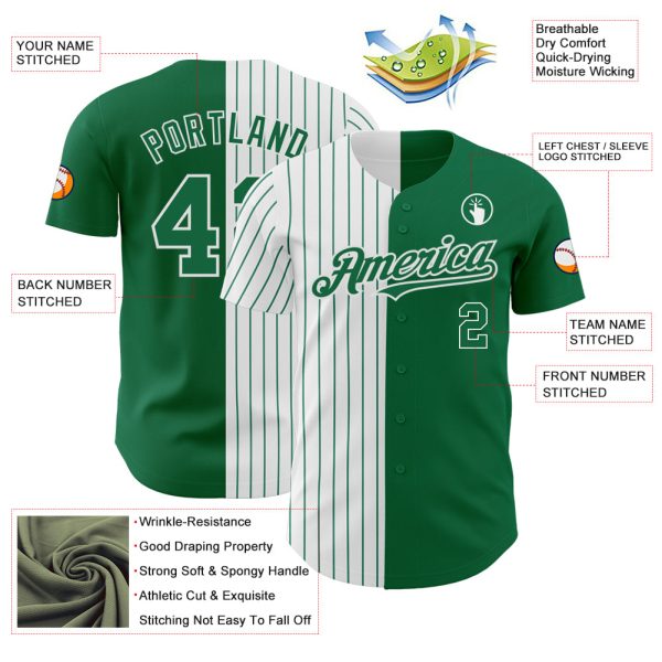 Custom Kelly Green White-Kelly Green Pinstripe Authentic Split Fashion Baseball Jersey - Image 3