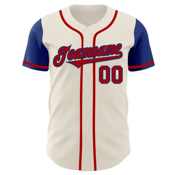 Custom Cream Red-Royal Authentic Two Tone Baseball Jersey - Image 2
