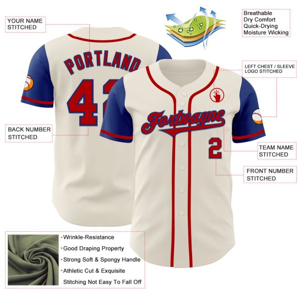 Custom Cream Red-Royal Authentic Two Tone Baseball Jersey - Image 3