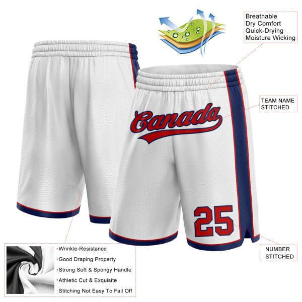 Custom White Red-Navy Authentic Basketball Shorts - Image 2