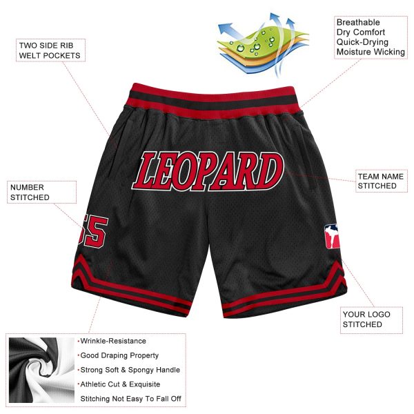Custom Black Red-White Authentic Throwback Basketball Shorts - Image 2