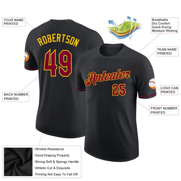 Custom Black Maroon-Gold Performance T-Shirt - Image 2