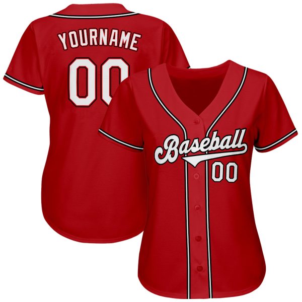 Custom Red White-Black Authentic Baseball Jersey - Image 2