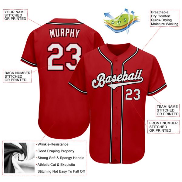 Custom Red White-Black Authentic Baseball Jersey - Image 3